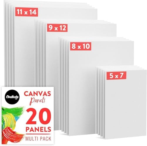 Chalkola Leinwand zum Bemalen – 20er Pack Leinwände Set, 100% Baumwolle | (13x18, 20x25, 23x30, 28x36 cm) Canvas für Acryl-, Öl- & Wasserfarben, Grundierte Malkarton Leinwände für