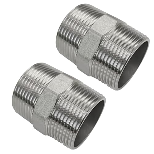 Image of Beduan 1 inch Male to 1 inchMale NPT Nipple Hex Stainless Steel Pipe Fitting (Pack of 2)