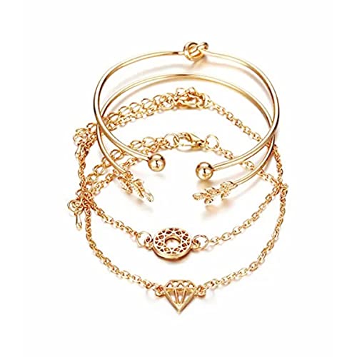 Contemporary Stackable Bracelet Set - Set of 4 Gold-Toned Bracelets