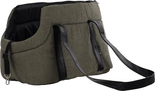 Hundetasche - Tragetasche Alessia Grün – 46x23x25cm – Polyester mit Rippcord – Öffnung Oben – herausnehmbares Kissen – Sicherheitsleine – Tragegriffe – Außentasche