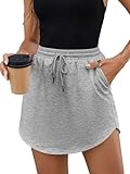 SOFIA'S CHOICE Women's Drawstring Sweat Skirt High Waist Mini Skirts Skorts with Pockets Light Gray Small