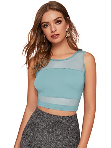 Image of LONDON BELLY Women's Polyester Crop Top with Round Neck Sleeveless Solid Pattern and Crop Length | Womens Crop Tops | Summer Fashion Top Stylish Look
