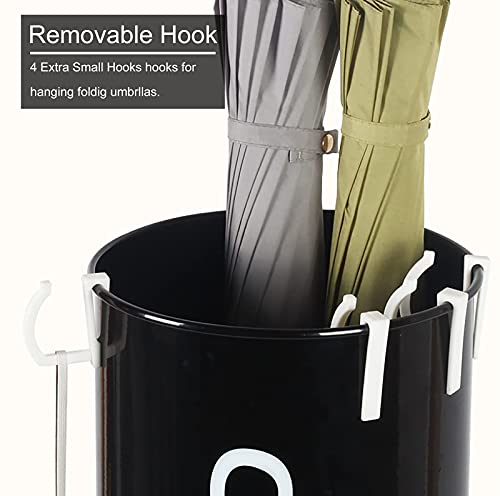 ZJYWMM Ruimtebesparende Organizer Moderne Ronde Paraplu Rack Hodler met 4 Verwijderbare haak, Metalen Paraplu Stand Mand met Paraplu Patroon, voor Home Office Hal Decor (Kleur: ZWART) - Afbeelding 5