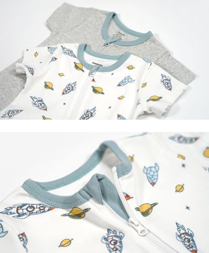 Teach Leanbh Baby Boys Girls 2 Pack 2 Way Zipper Footless Pajamas Cotton Short Sleeve Printing Romper Sleep and Play2