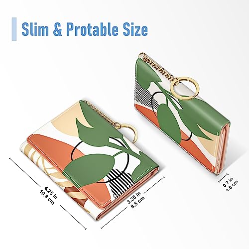 Image of Rouidr Womens Wallet, Small Slim RFID Card Wallets for Women, Cute Front Pocket Trifold Leather Card Organizer with 7 Slots & ID Window, Modern Abstract Art