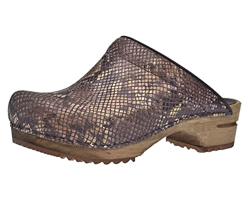 Sanita Pecos | Sabots Ouverts | Produit Original Fabriqué à la Main pour Femme | Sabots en Cuir avec Semelle en Bois | Marron | 37 EU