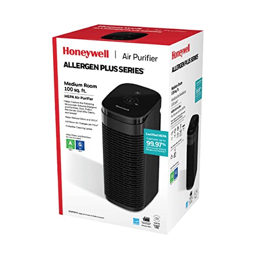 Image of Honeywell HPA075B Allergen Plus Series Compact HEPA Air Purifier Tower, Medium Room (100 sq ft), Black