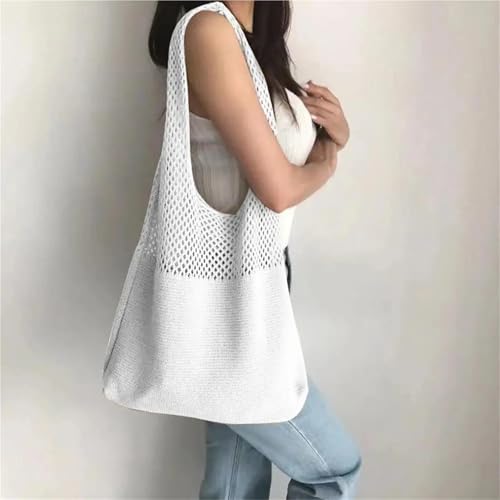 Hollow Woven Shoulder Bags Women Knitting Handbags Summer Beach Totes Travel Shopper Purse for Café, Beach(Black)3