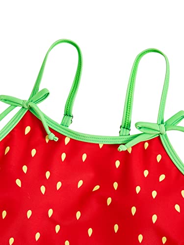 WDIRARA Girl's Strawberry Print Ruffle Hem Swimwear Shoulder Onepiece Swimsuit3