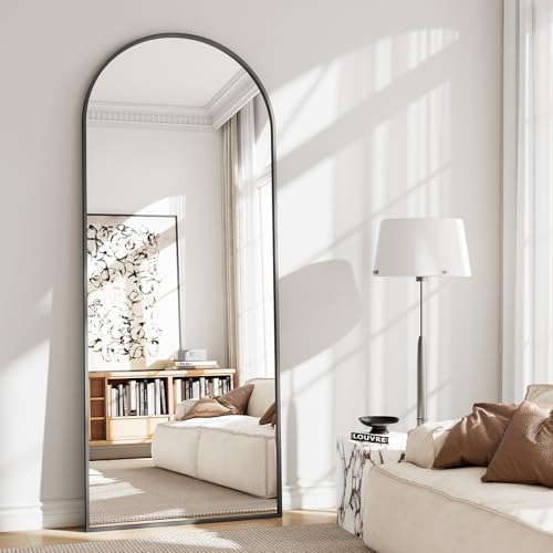 Image of Full Body Mirror 26x71 inch Arched Full Length Mirror with Stand Aluminum Wall Mounted Hanging or Leaning Standing Mirrors, Black