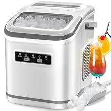Ice Maker Countertop, Portable Self-Cleaning Ice Machine with Ice Scoop and Basket,9 Cubes in 6 Mins, 26.5lbs/24h,2 Sizes of Bullet Ice Cube for Home Kitchen Office Bar PartyWhite