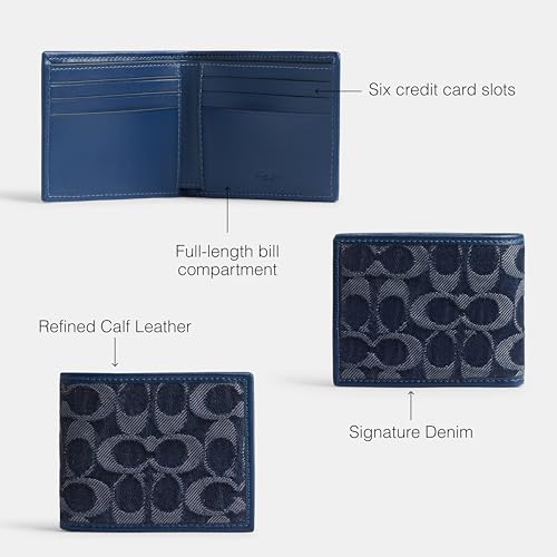 Coach Slim Billfold Wallet in Signature Denim Deep Blue One Size3
