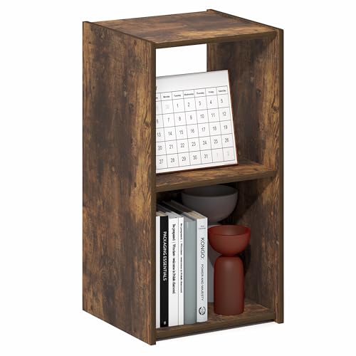 Image of Furinno PELLI Book Shelf, 2-Cube Bookshelf with Open & Closed Back Cubes, 2 x 1 Storage Organizer Cabinet, 12.2 x 11.6 x 24.2, for Living Room, Bedroom, Home Office, Amber Pine