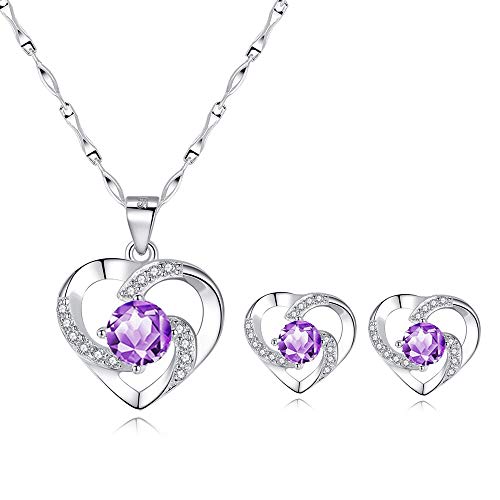 Set de collar y pendientes de plata 925 con corazón, regalo para novia o madre