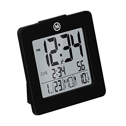 Marathon CL030050BK Digital Alarm Clock with Day, Date, Temperature and Backlight. Color-Black