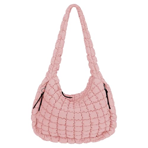 Image of Puffer Quilted Shoulder Bag Large Puffer Tote Bag for Women,Hobo Quilted Tote Bag Crossbody Shoulder Handbags Puff Purse
