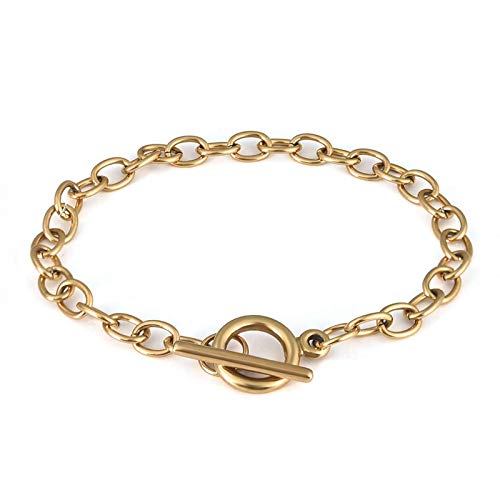 LANBEIDE 10Pcs 18K Gold Chain Bracelets Stainless Steel Link Bracelet Chains with OT Toggle Clasps for Jewelry Bracelet Making