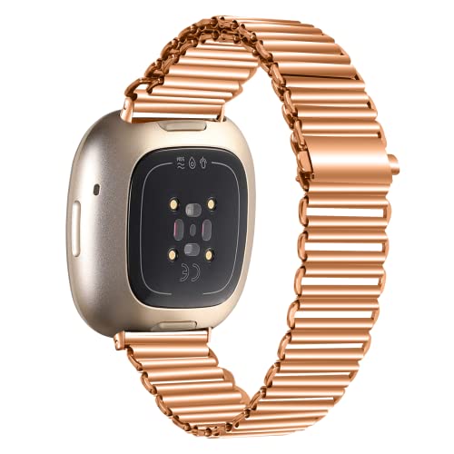 Gimuk Straps Compatible with Fitbit Versa 4 Strap for Women Men Adjustable Stainless Steel Metal Wristband Sport Replacement Strap Band Bracelet for Fitbit Versa 4/Sense 2/Versa 3/Sense (Rose Gold) - Image 2