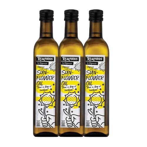 Realfoods by Organico | Organic Sunflower Oil – Cold-Pressed, Mild & Vitamin E Rich for Cooking & Frying, 500ml (Pack of 3)