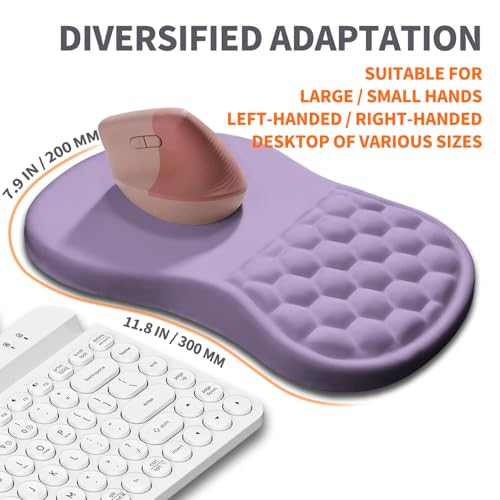 Image of Ergonomic Joint Wrist Support Mouse Pad with Memory Foam Cushion Massage Bump, Carpal Tunnel Pain Relief Mousepad Slope Design for Wrist Rest, 11.8x7.9 in, Pale Purple