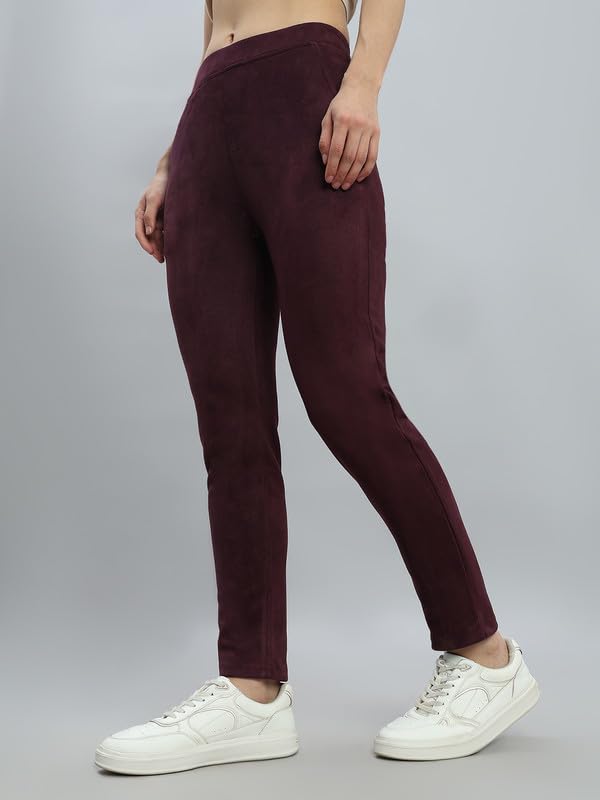 Image of GO COLORS Women Solid Mid Rise Suede Treggings