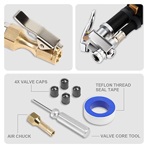 Image of DNA Motoring Digital Tire Inflator 2.5 inch Pressure Gauge, 200 PSI Air Chuck, Compressor Accessories Heavy Duty, w / 18in Rubber Tube & Quick Connect Coupler, TOOLS-00084