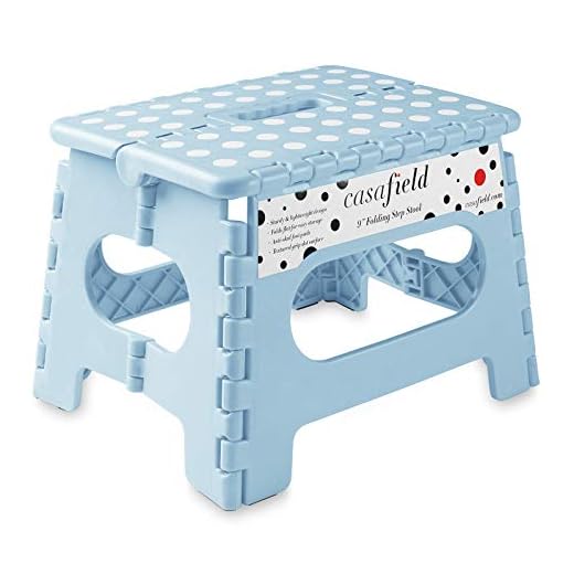 Casafield 9" Folding Step Stool with Handle, Blue - Portable Collapsible Small Plastic Foot Stool for Kids and Adults - Use in The Kitchen, Bathroom and Bedroom