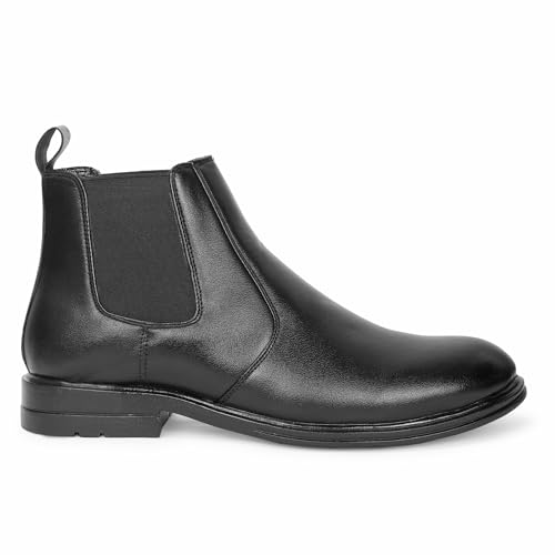 Image of Men Black Chelsea Boots, Faux Leather Ankle Boots with Elastic Side Panels