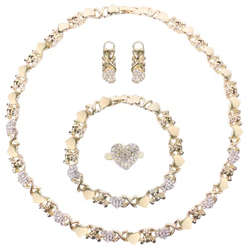 Hope Bobbie Ladies Jewellery Set 4 Pieces Bracelet Necklace Earrings and Rings, Women Gold Plated Jewelry for Valentine’s Day Gifts