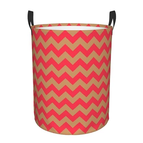 Cesto de ropa sucia grande, plegable, con diseño de chevrón en zigzag, color rojo cereza, ideal para guardar ropa sucia en dormitorios universitarios.