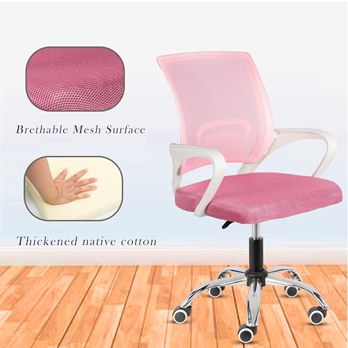 Image of Casa Copenhagen Mesh Mid Back Office /Study /Computer /Revolving /Desk Chair for Work from Home -Metal Base, Height Adjustable Seat- Pink & White Handle