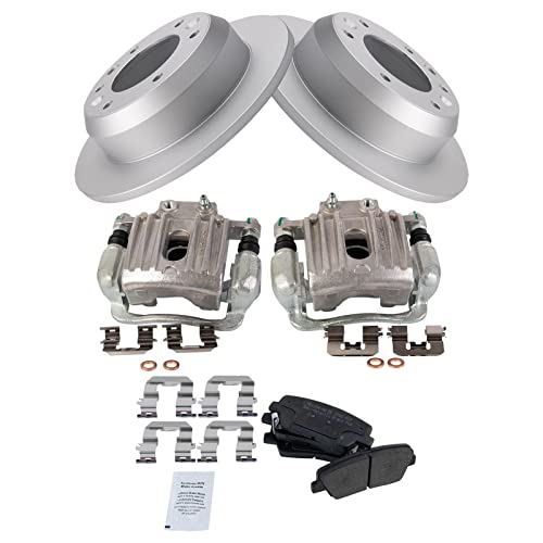 Image of TRQ Rear Brake Pad and Rotor Set Semi Metallic Solid Rotors Calipers Compatible with 2007-2008 Hyundai Entourage