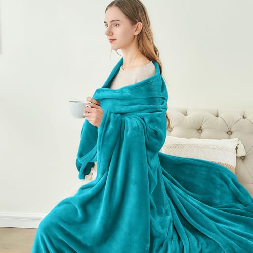 Image of BEDELITE Throw Blanket for Couch and Bed - 300GSM Luxury Plush Cozy Fleece Blanket 50x60 Inches Teal Blue, Soft Lightweight Blanket for Travel Camping