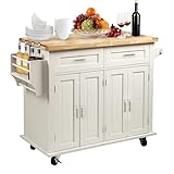 DHHU 54“ Large Kitchen Island with Storage, Kitchen Cart on Wheels with 2 Large Drawers,Adjustable Shelf Inside Cabinet, Spice Rack & Towel Rack,Simple Design Rolling Island Table for Kitchen
