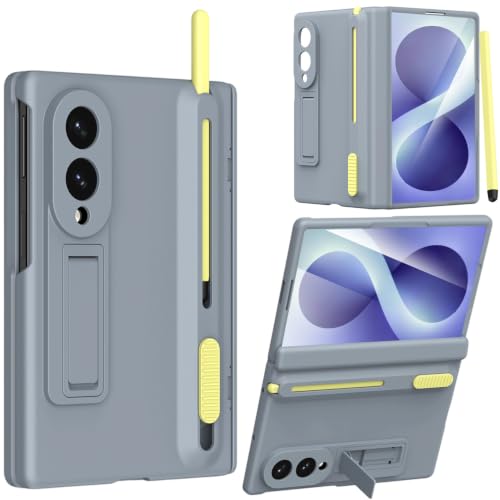 NINKI for Samsung Z Fold 8 Case with S Pen Holder & Stylus and Hidden Kickstand,Protective Hinge Screen Protector Matte Phone Cover for Samsung Galaxy Z Fold 8 Case with S Pen Slot and Stand – Gray