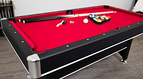 Spartan 6-Ft Pool Table With Table Tennis Top - Black With Red Felt & Silver Cup Billiard/Pool Cue Chalk Box, Blue, 12 Cubes #TOP2
