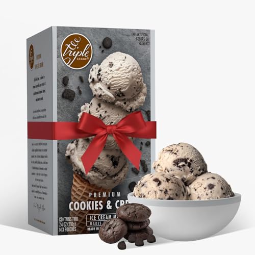 Triple Scoop - Premium Cookies & Cream Ice Cream Mix For Ice Cream Maker. Simple, Easy, Delicious. From Gourmet Mix To Maker in 5 Minutes, Makes 2 Creamy Qrts, Made in USA (1 Pack, Cookies & Cream)
