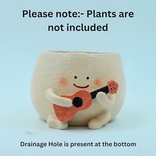Image of Cute Guitar Planter Pot | Smiling Planters for Home Decor | Polyresin Plant Pot for Living Room Table Home Kitchen Decoration