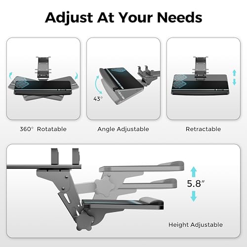 EUREKA ERGONOMIC Keyboard Tray Height Adjustable, Swivel Tilt Computer Keyboard Drawer Under Desk, 25x9.13'' Sliding Keyboard & Mouse Platform with Mouse Pad for Typing, Black - Thumbnail 4