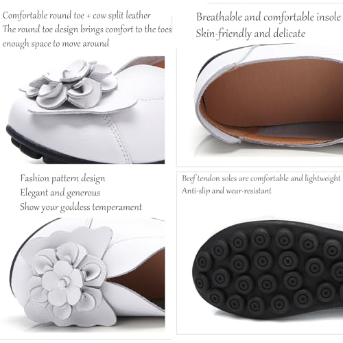 Women Concise Flower Flats Black Shoes,Leather Fashion Woman Flat with Flowers Ladies Casual Shoes, Round Toe Flowers Low Top Walking Slip On2