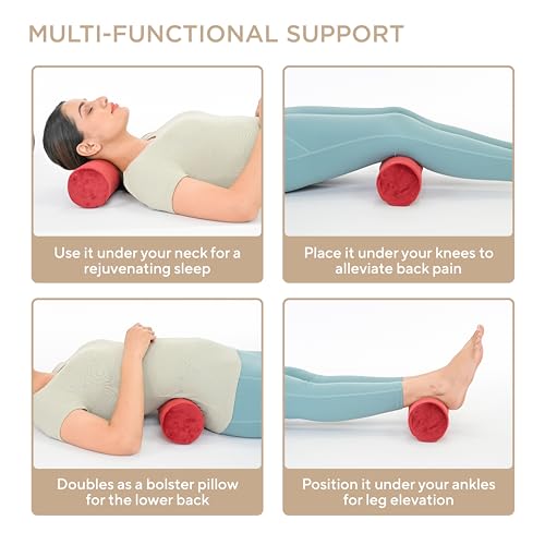 Image of FOVERA Cervical Neck Roll Pillow for Neck Pain Relief - Memory Foam Neck Pillow for Bed | Round Neck Pillows for Sleeping | Bolster Pillow for Bed, Legs and Back (Maroon)