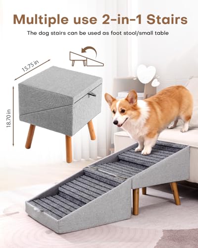 Image of 17.13 inch H Split Ottoman Dog Ramp for Couch and Bed, Non Slip Dog Stairs for Small Medium Large Dogs Cats Puppy