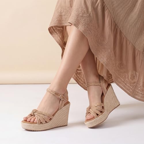 Image of VICKI.VICKI Wedges for Women Platform Sandals Wedge Heels for Sandals Comfortable Summer Espadrille Shoes Ankle Strap&Open Toe