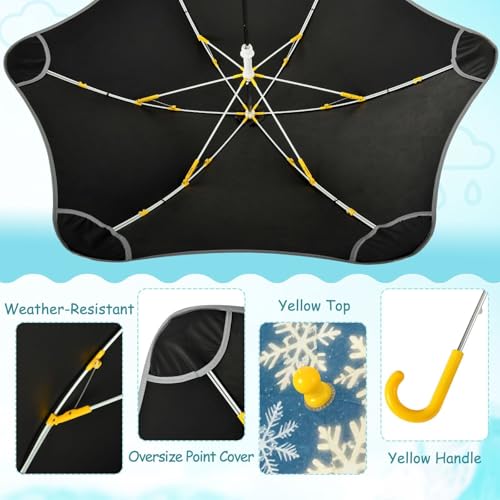 Paraguas para niños pequeños con tira reflectante gris y diseño antiviento de copos de nieve 4