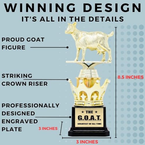 goat trophy - goat - greatest of all time funny trophy award with option for custom plate - appreciation gift for boss coworker friend - league champion award winner