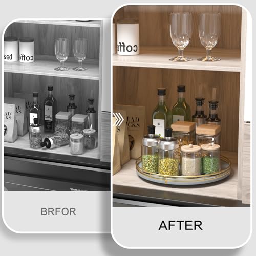 Image of 13 inch Wooden Lazy Susan Turntable for Cabinet - Round Rotating Spice Rack Organizer, Gray Kitchen Countertop Tray for Dining Table & Pantry Storage(Gray & Gold)