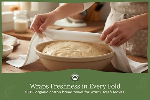 Image of Bread Towels for Proofing Cover - 100% Organic Cotton Bread Cloth for Rising - Breathable Tea Towel for Bread Making - Unbleached Baking Towels - Bread Basket Cloth Napkin - 27 inchx27 inch (Natural - 5 Pack)