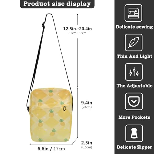 messenger bag for men Shoulder Bag For Woman Cross Body Purse Adjustable Strap for work work - Yellow Glitter Pineapple3