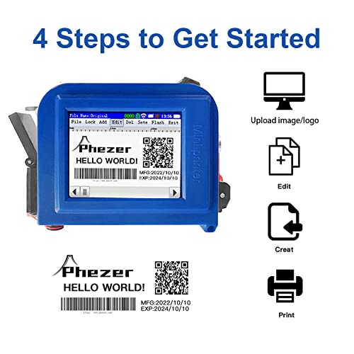 Phezer Mini Handheld Inkjet Printer Pc11 For All Materials, With Touch Screen And Quick-Drying Ink Cartridge, Portable Pocket Marking Device For Label/Date/Barcode/Logo/Qrcode/Batch Number/Image #TOP1