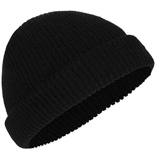 Beanie Hat - Beanies for Men Women, Unisex Cuffed Plain Skull Knit Beanie, Black Beanie Roll-Up Edge Knitted Caps, Slouchy Warm Beanie Hat for Women Men, 8.27 in Ã— 9.05 in